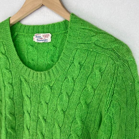 DEANS OF SCOTLAND Sweater Womens 34 Shetland Wool Cable Hand Knit Green HK VTG - Picture 6 of 14